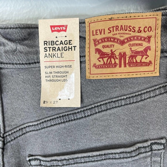 Levi's Ribcage Straight Ankle Womens 29x27 Light Wash Gray Denim High Rise New - Picture 8 of 11